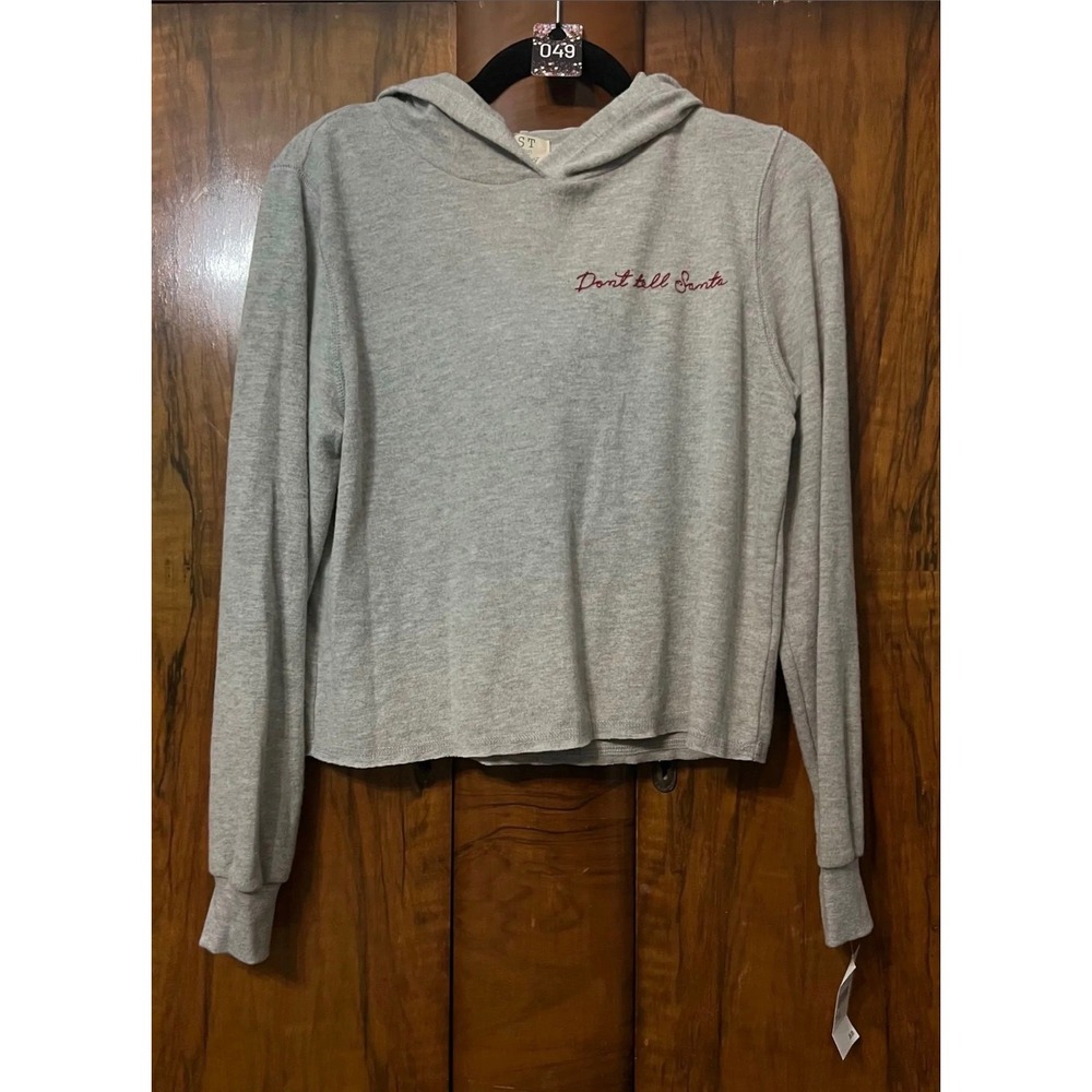 Project Social T Don't Tell Santa Hoodie Grey Embroidered Crop XS 4646-4LST-MK